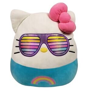 Hello Kitty 20" Kellytoy Squishmallows With Rainbow Sunglasses